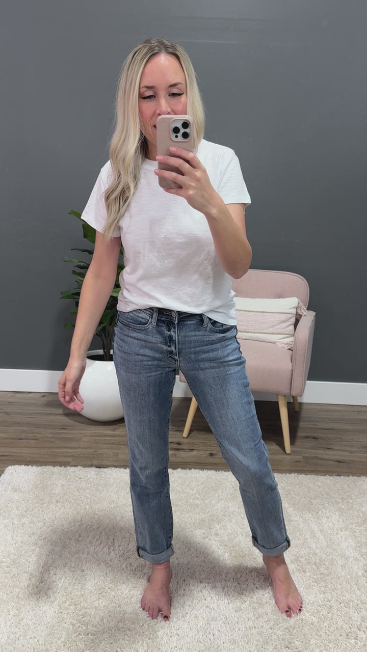 Judy Blue Evalina Roll Hem Boyfriend Jeans Judy Blue