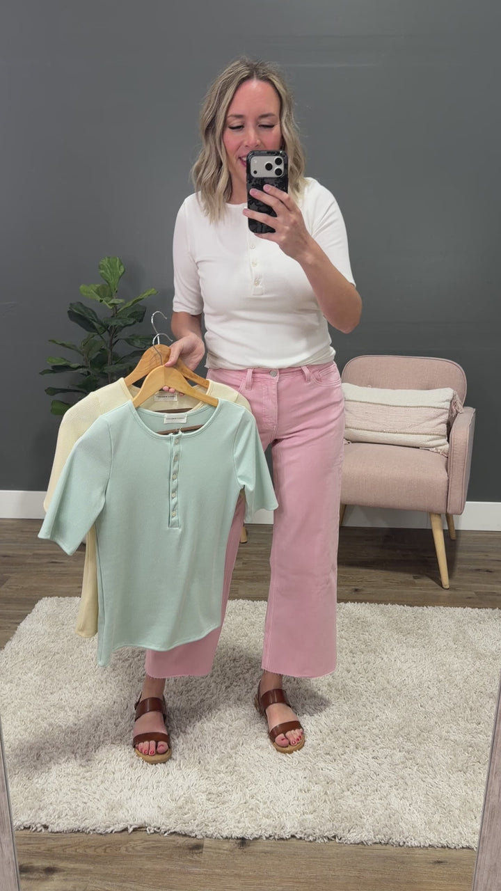 NEW! Emmy Micro Ribbed Henley Top - Ivory Lovely Melody