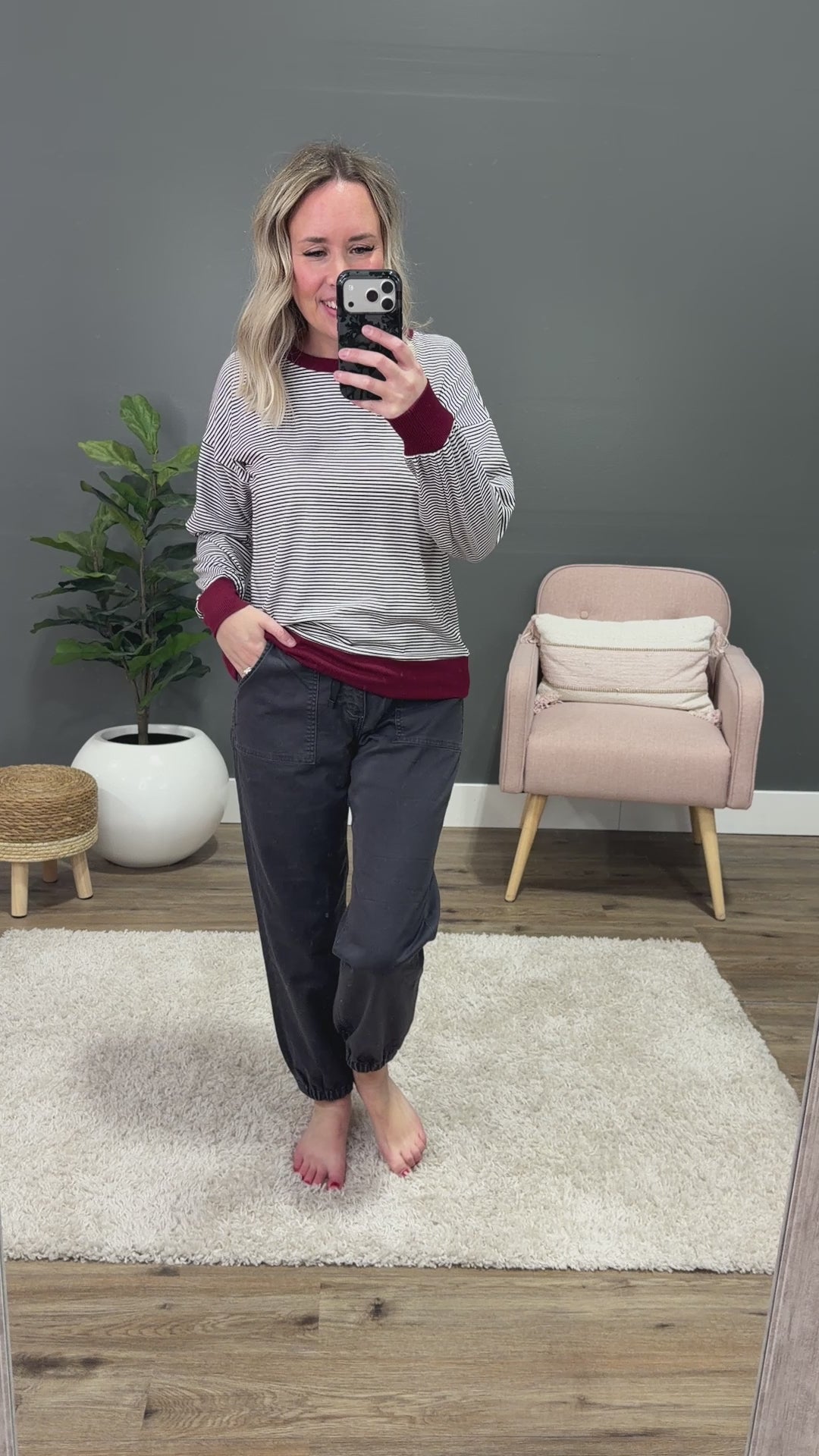 Marie Pinstriped Long Sleeve Top - Plum SALE Staccato