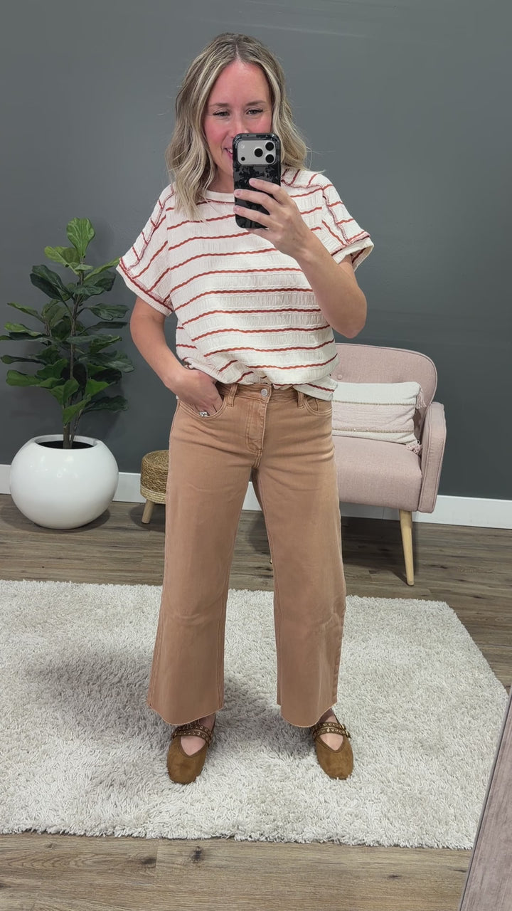 Carmen Textured Striped Top - Rust Lovely Melody