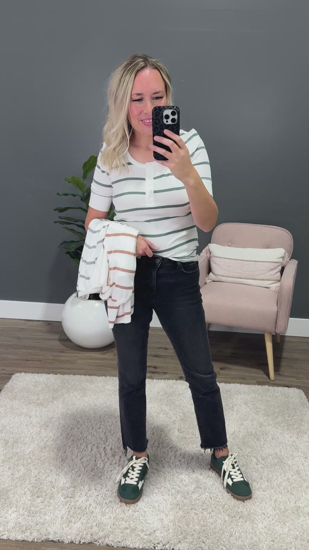 Carrie Ribbed Scoop Neck Striped Henley Top - Caramel SALE Be Cool