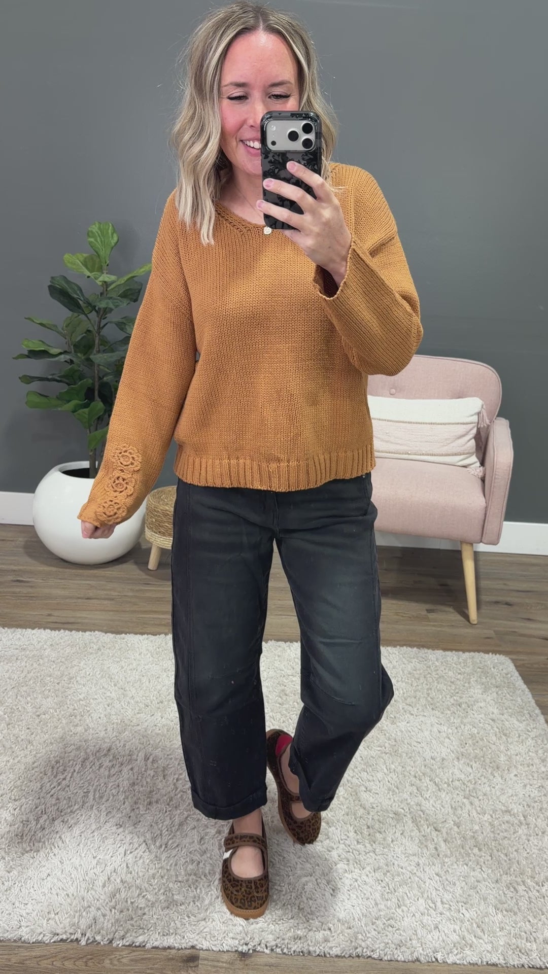 NEW! Ella Crochet Sleeve Sweater - Camel Michelle Mae