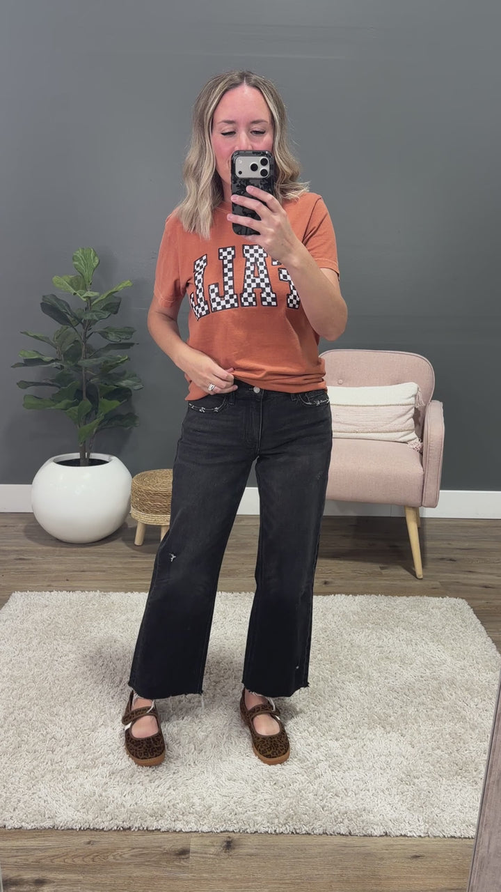 Vervet Carolina Fray Hem Slim Wide Leg Jeans - Black Vervet
