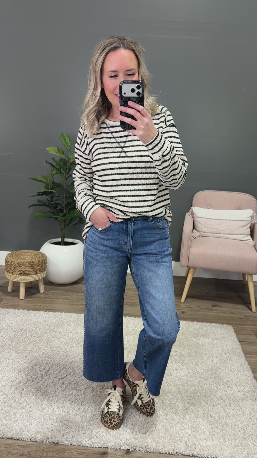 NEW! Julia Textured Striped Top - Black