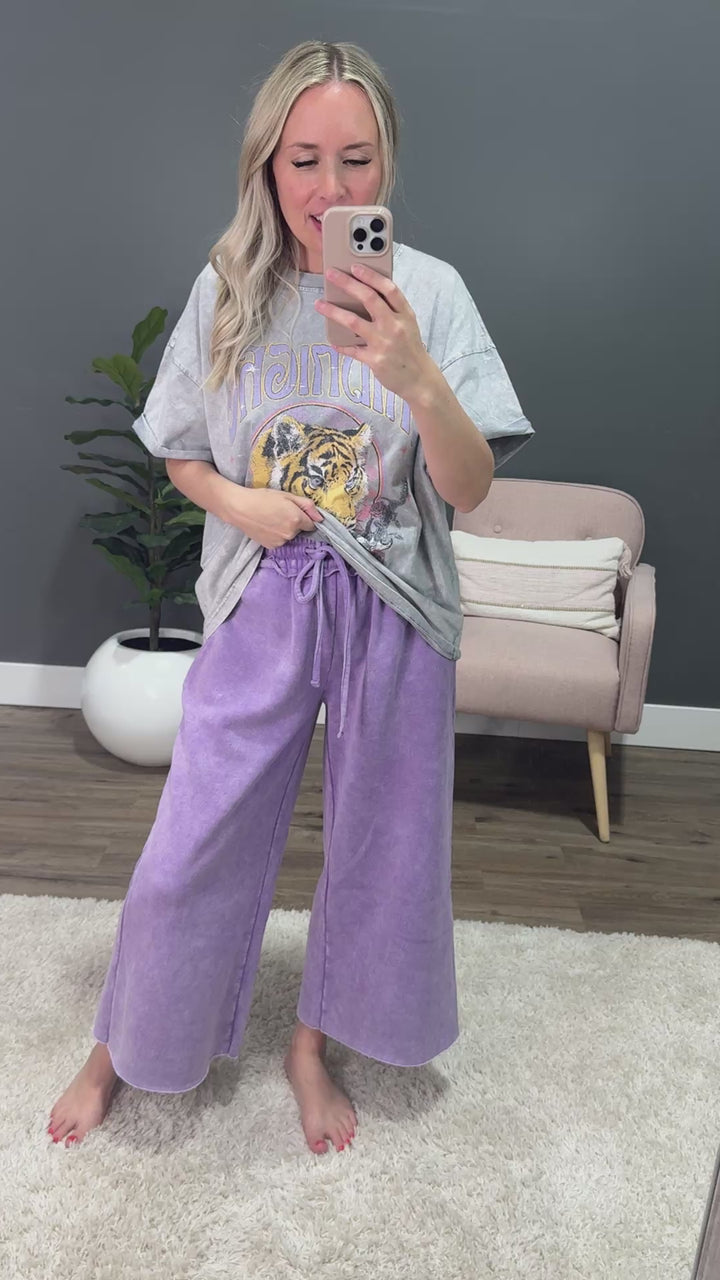 Cropped Wide Leg Comfy Pants - Lavender Zenana