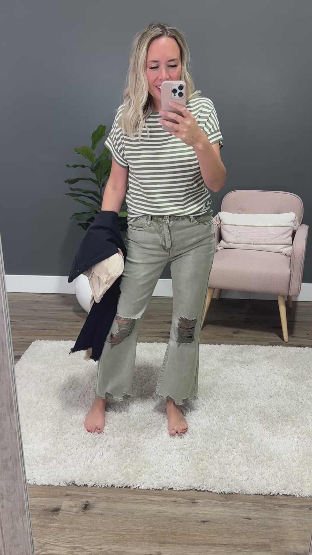 Gia Wide Leg Distressed Cropped Jeans - Sand Beige Zenana