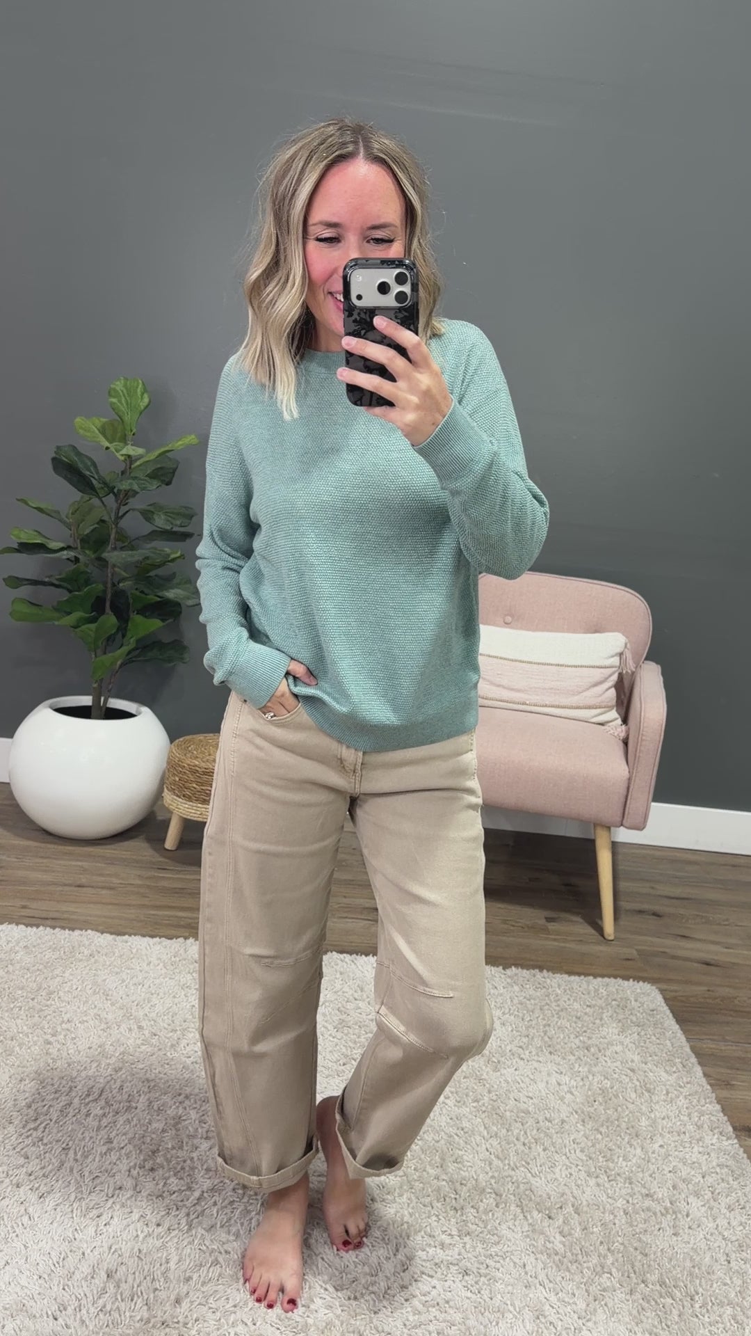 NEW! Mary Waffle Knit Sweater - Light Blue Staccato
