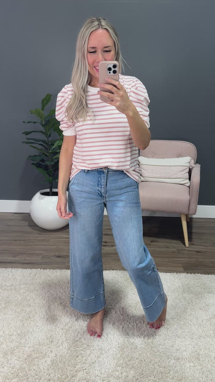 Hillary Striped Puff Sleeve Top - Pink FINAL SALE Lovely Melody