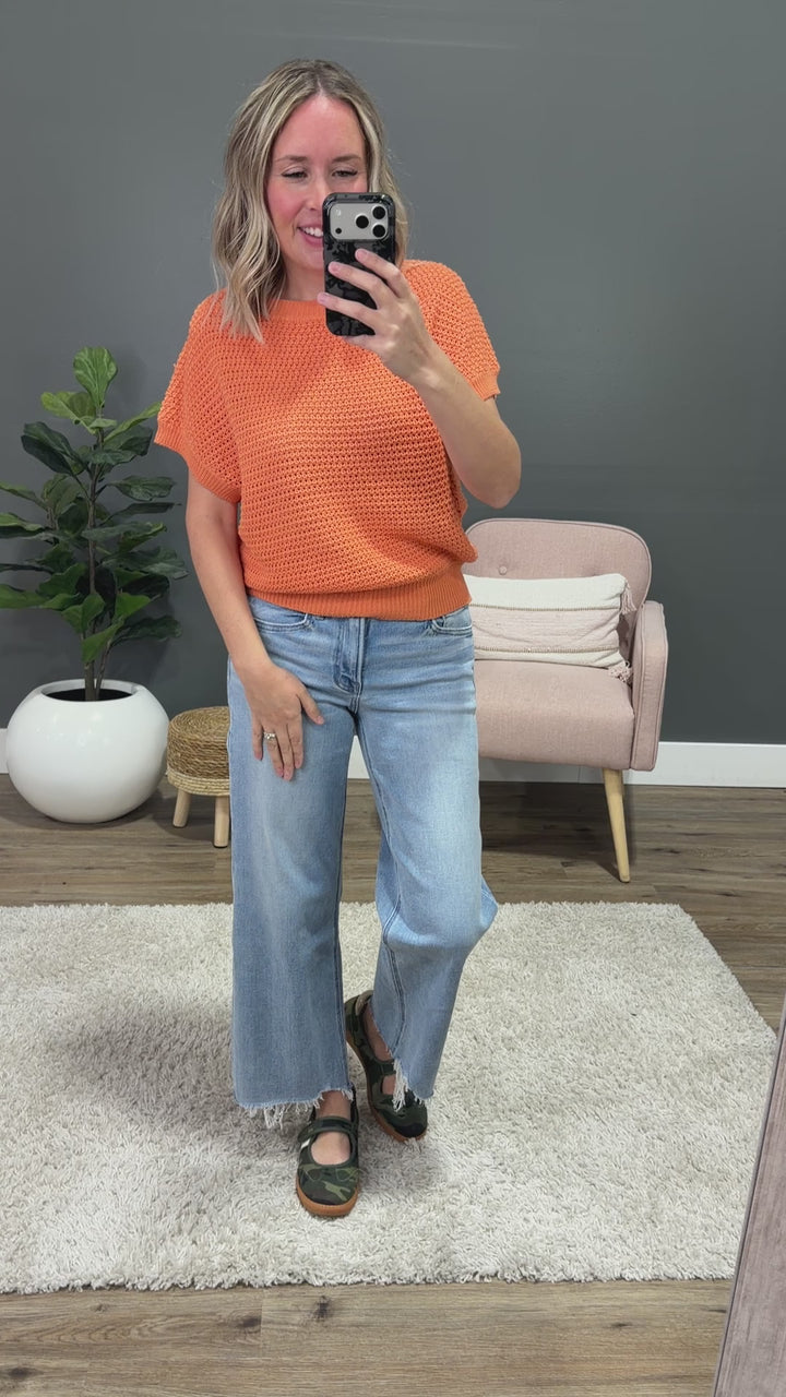 Nicole Crochet Knit Top - Orange Staccato