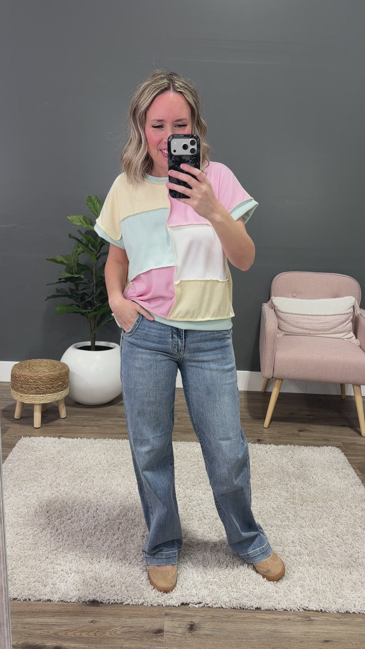Clarity Micro Ribbed Color Block Top - Pink, Mint and Butter Lovely Melody