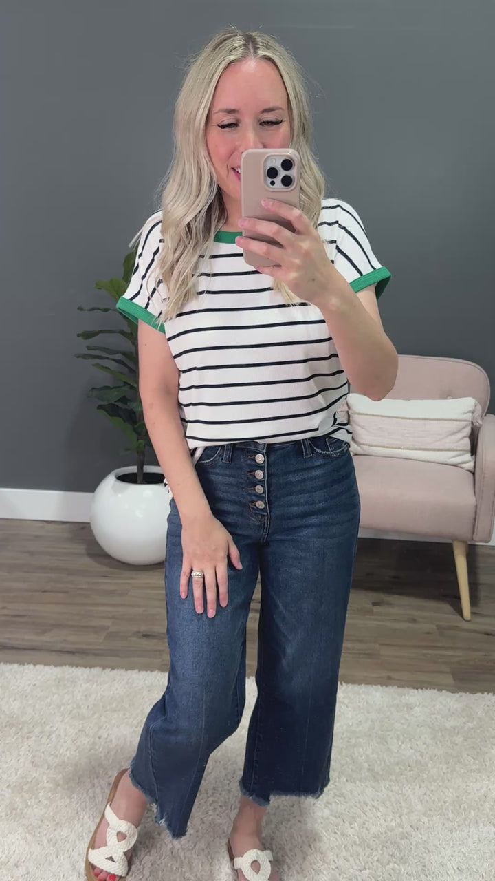 Juliet Striped Ribbed Top - Ivory & Green SALE Staccato