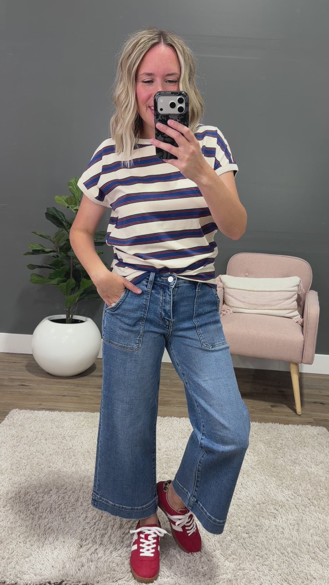 NEW! Kelly Striped Drop Shoulder Top - Ivory & Royal