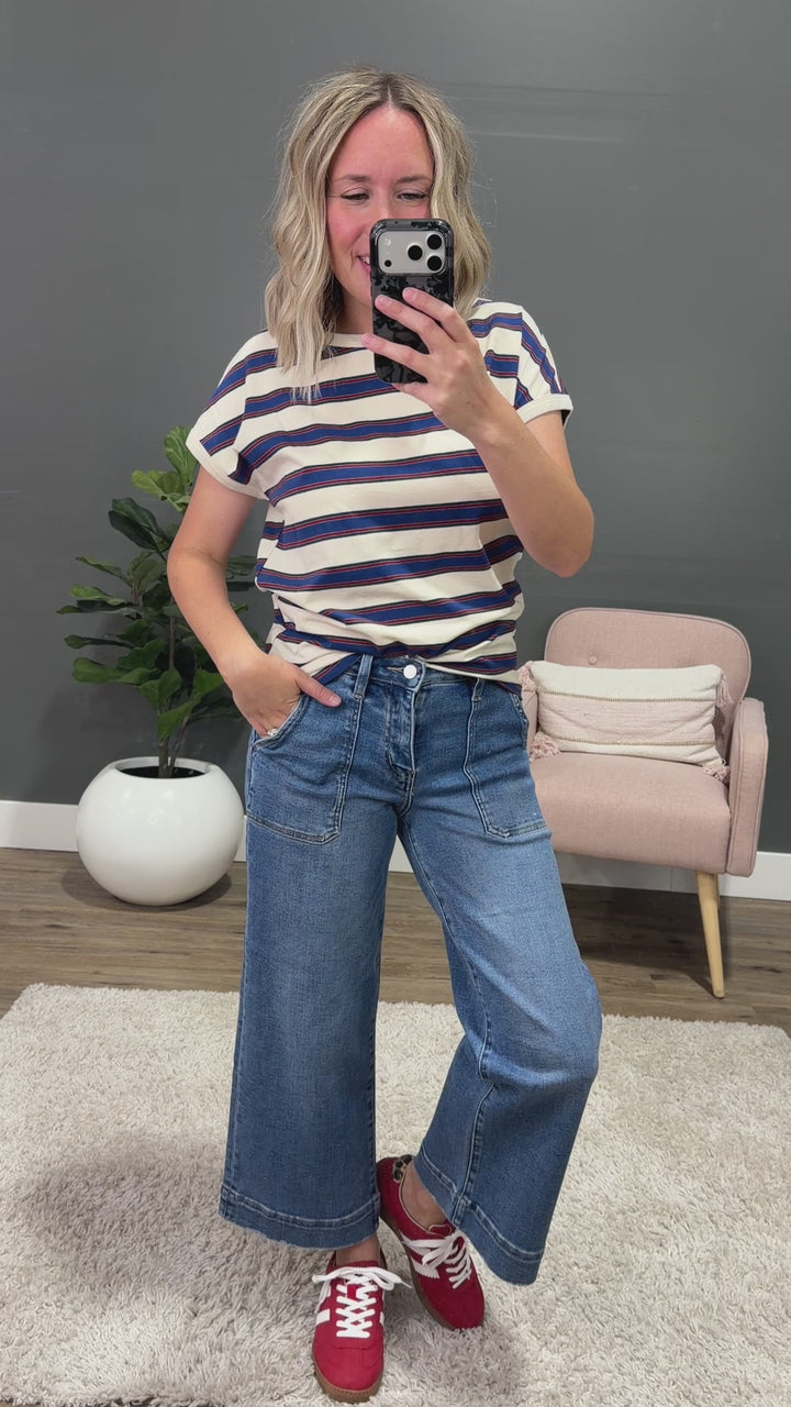 NEW! Kelly Striped Drop Shoulder Top - Ivory & Royal