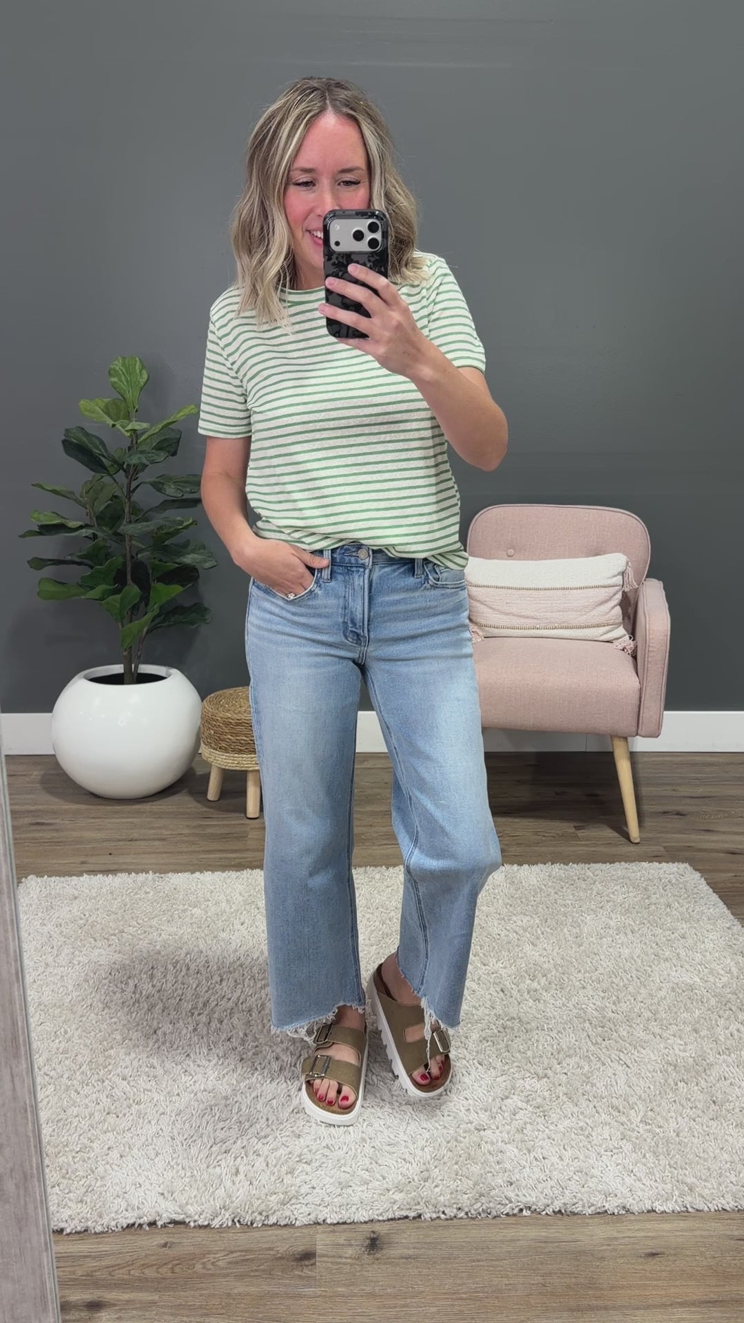 Erin Striped Slub Knit Top - Green Staccato