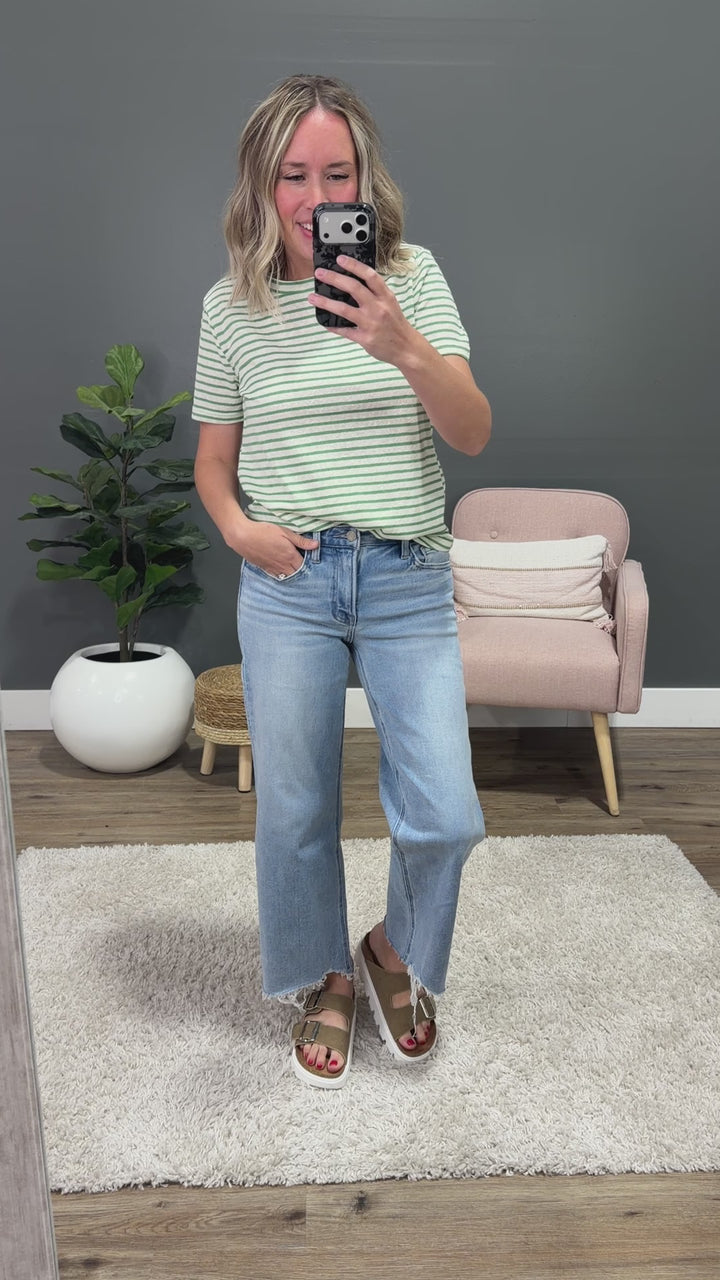Erin Striped Slub Knit Top - Green Staccato