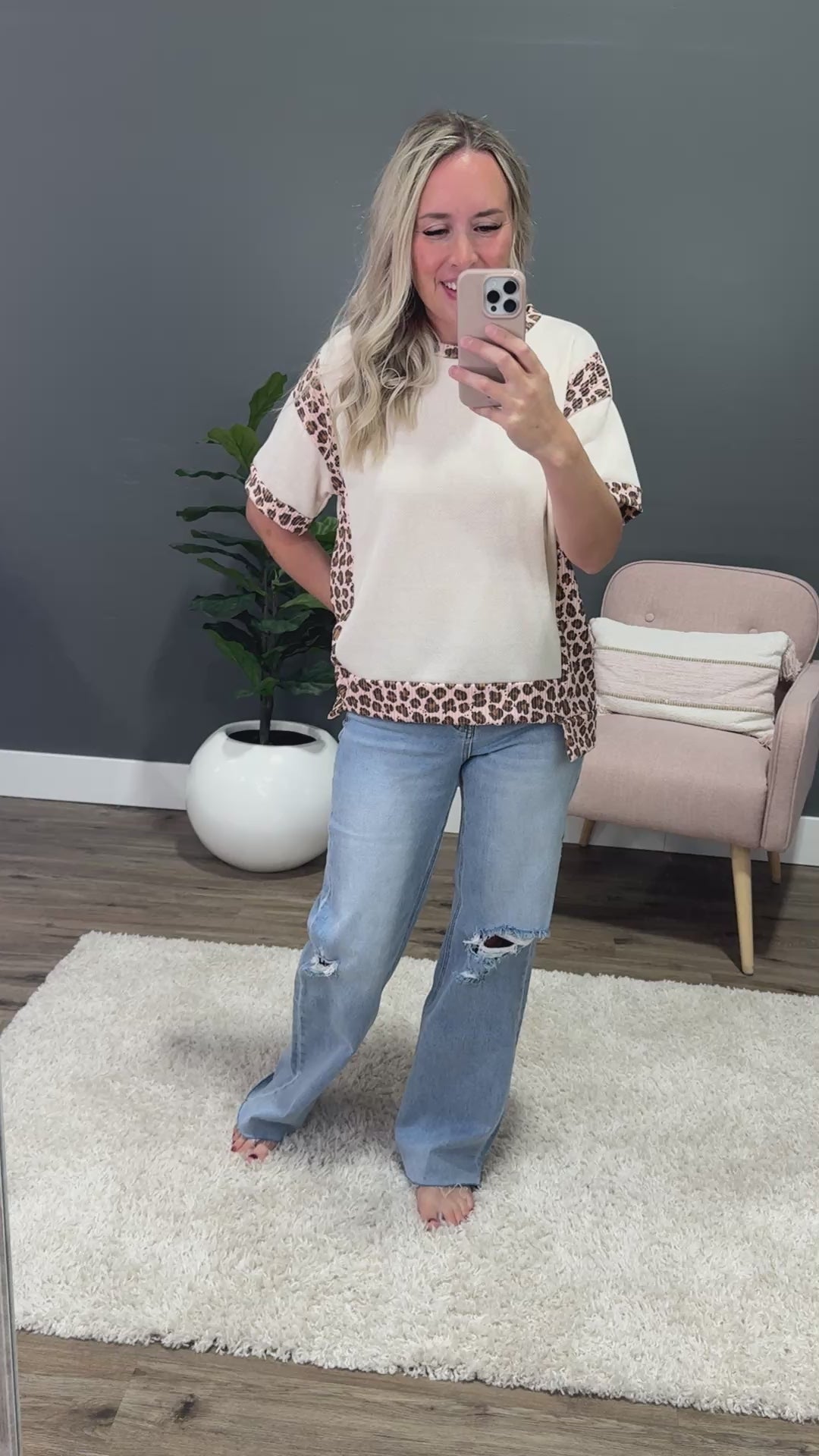 Adalyn Cream Top with Leopard Corded Details Lovely Melody