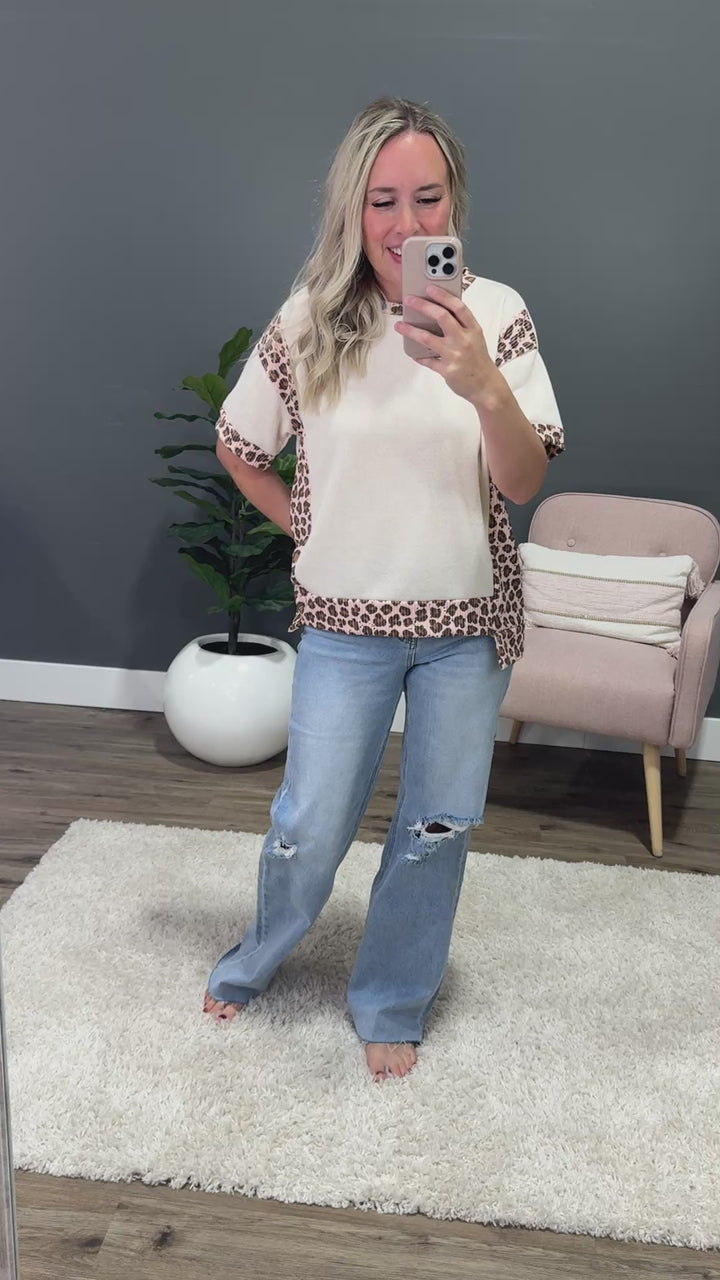 Adalyn Cream Top with Leopard Corded Details Lovely Melody
