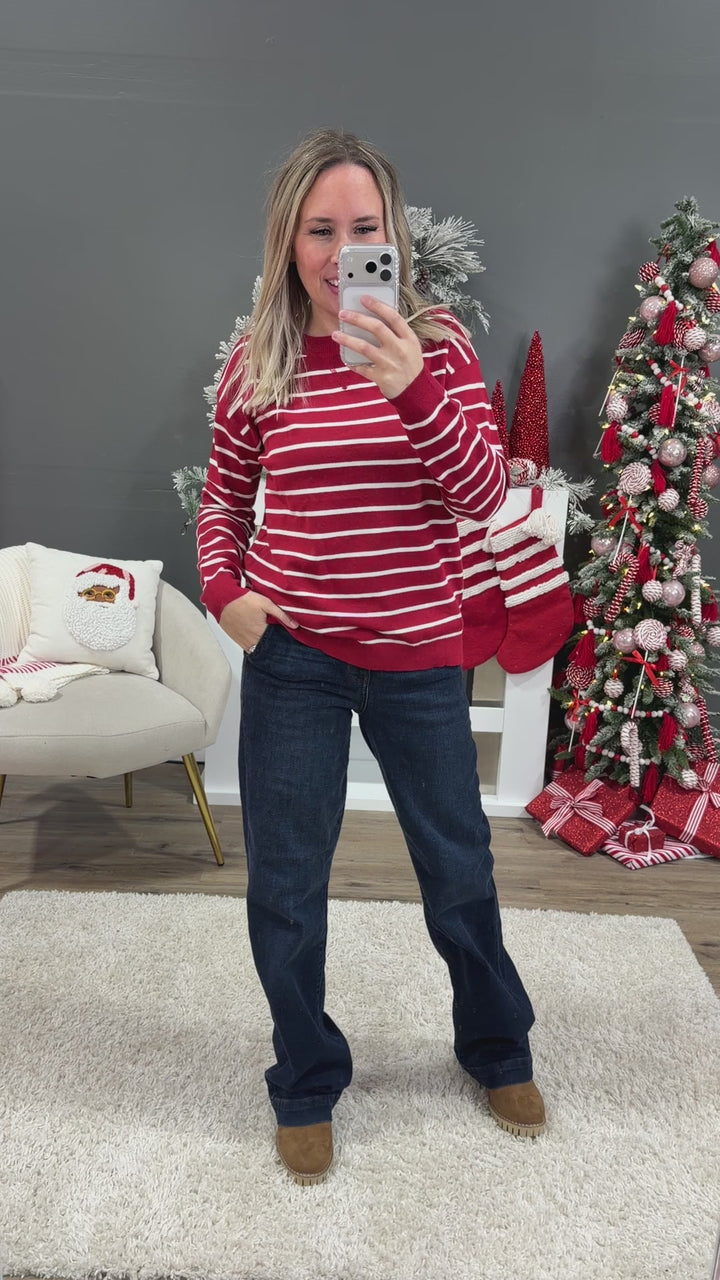 NEW! Rosie Fine Knit Striped Sweater - Red Staccato