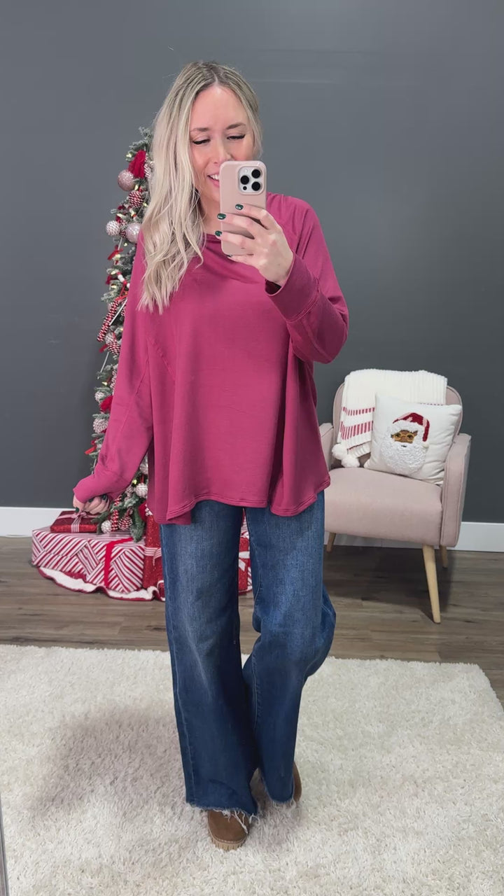 DOORBUSTER! Long Sleeve Swing Top - Marsala Sew In Love