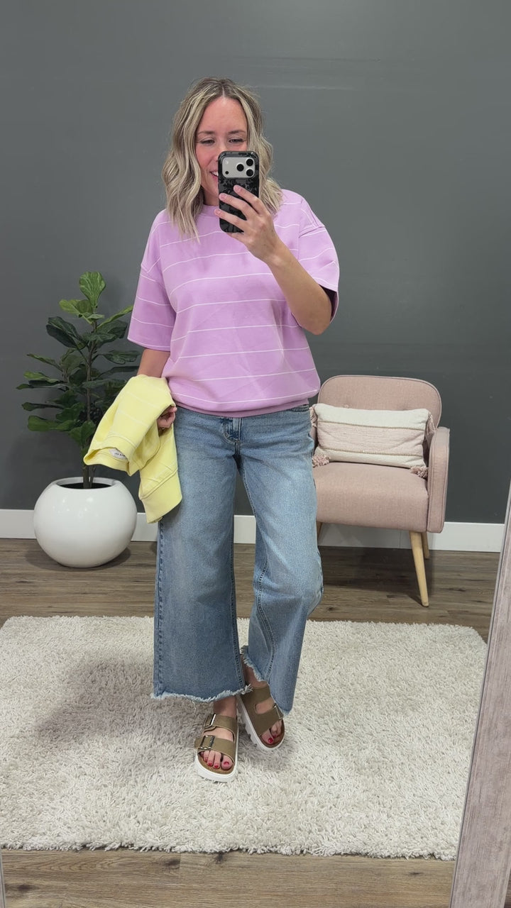 NEW! Macey Scuba Fabric Striped Top - Blossom & Cream Rae Mode