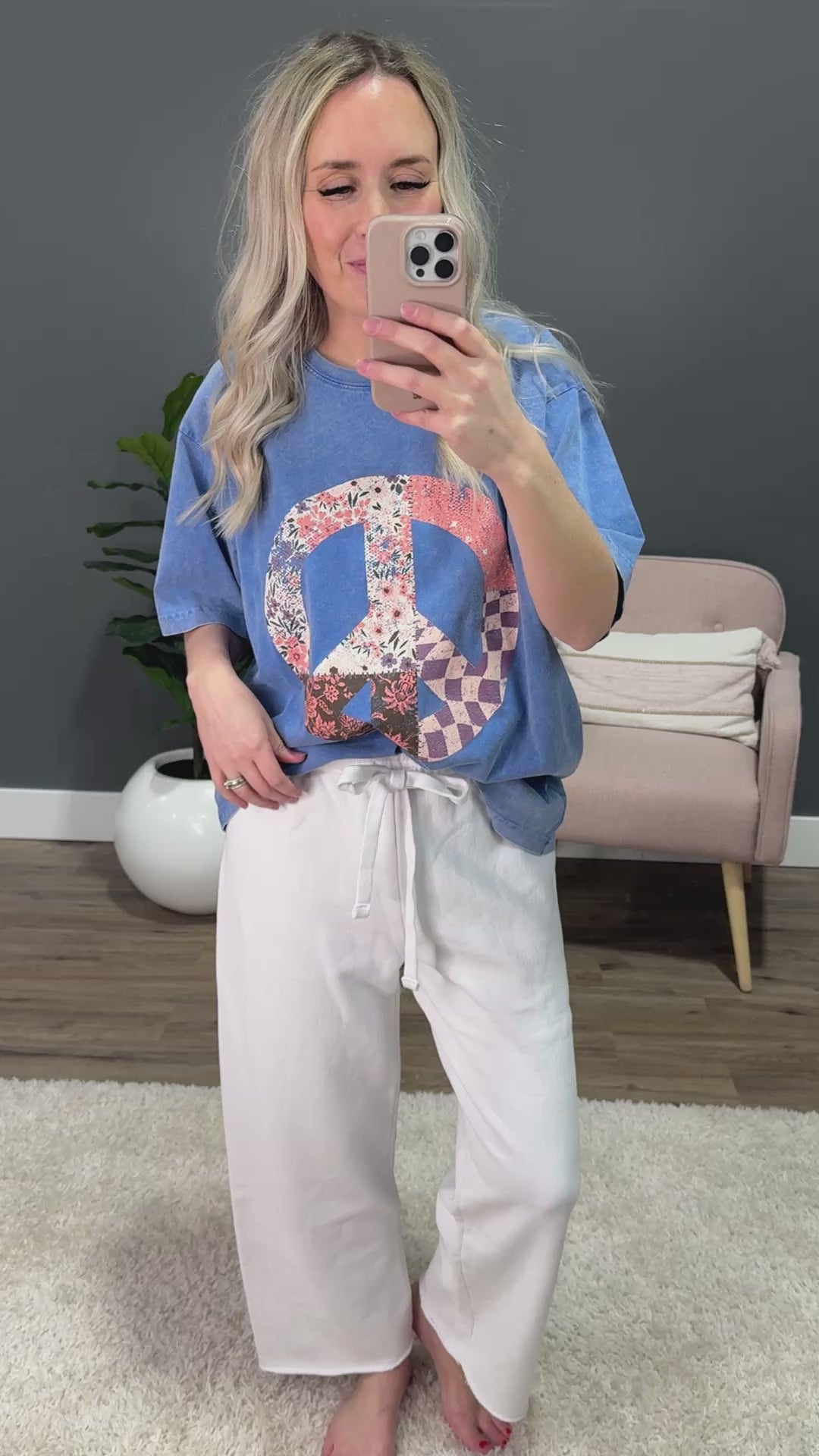 Patchwork Peace Sign Blue Mineral Wash Tee Zutter