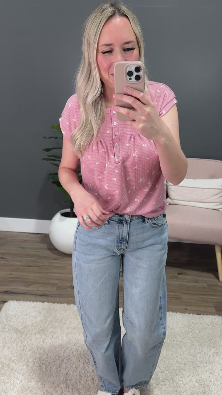 Amanda Floral Pleated Henley Top - Mauve FINAL SALE PS Kate