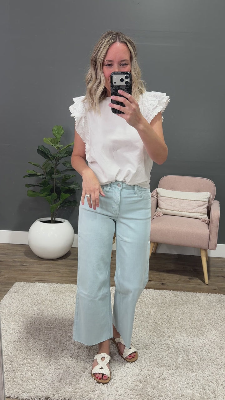 NEW! Cameron Scalloped Eyelet Sleeve Top - White Staccato