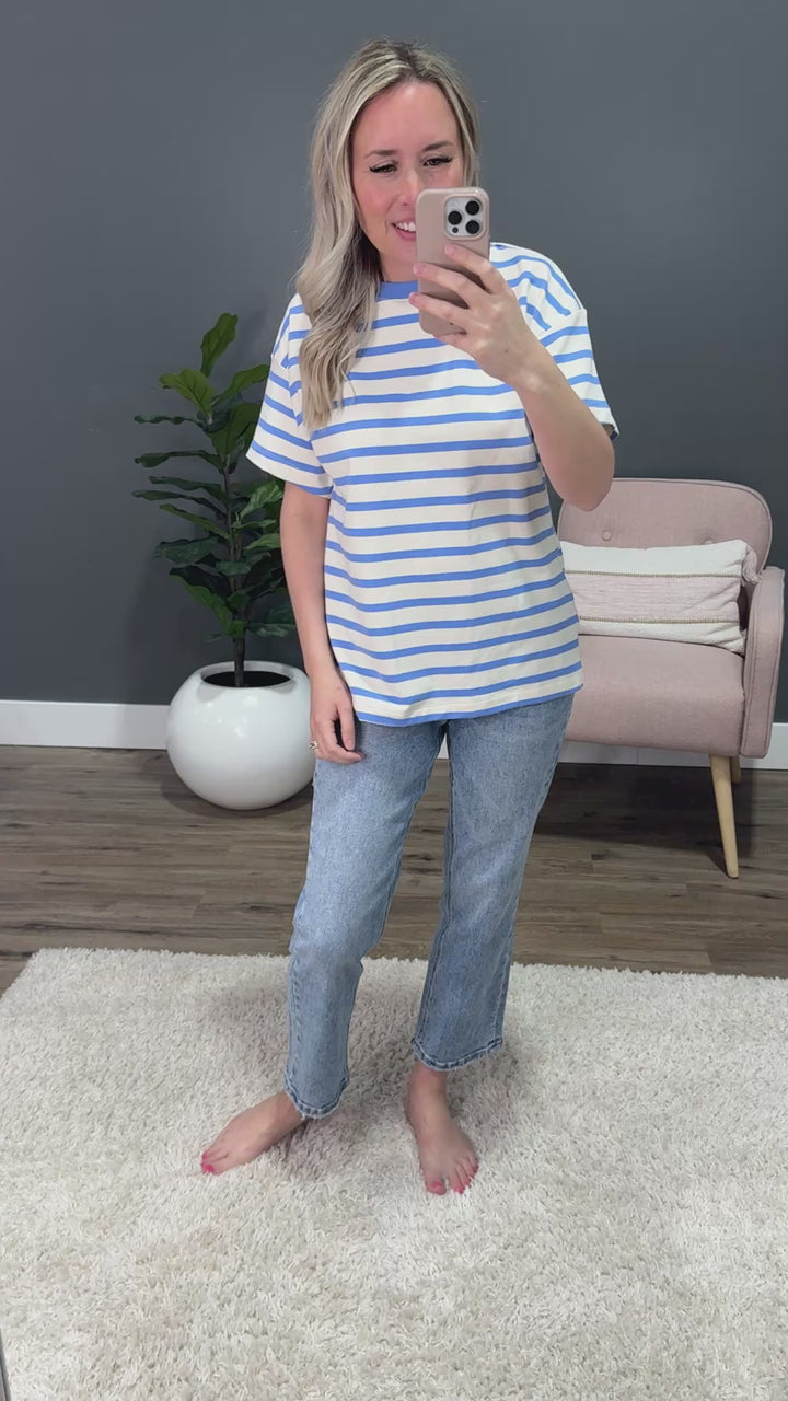 Kira Striped Side Slit Top - Blue SALE Staccato
