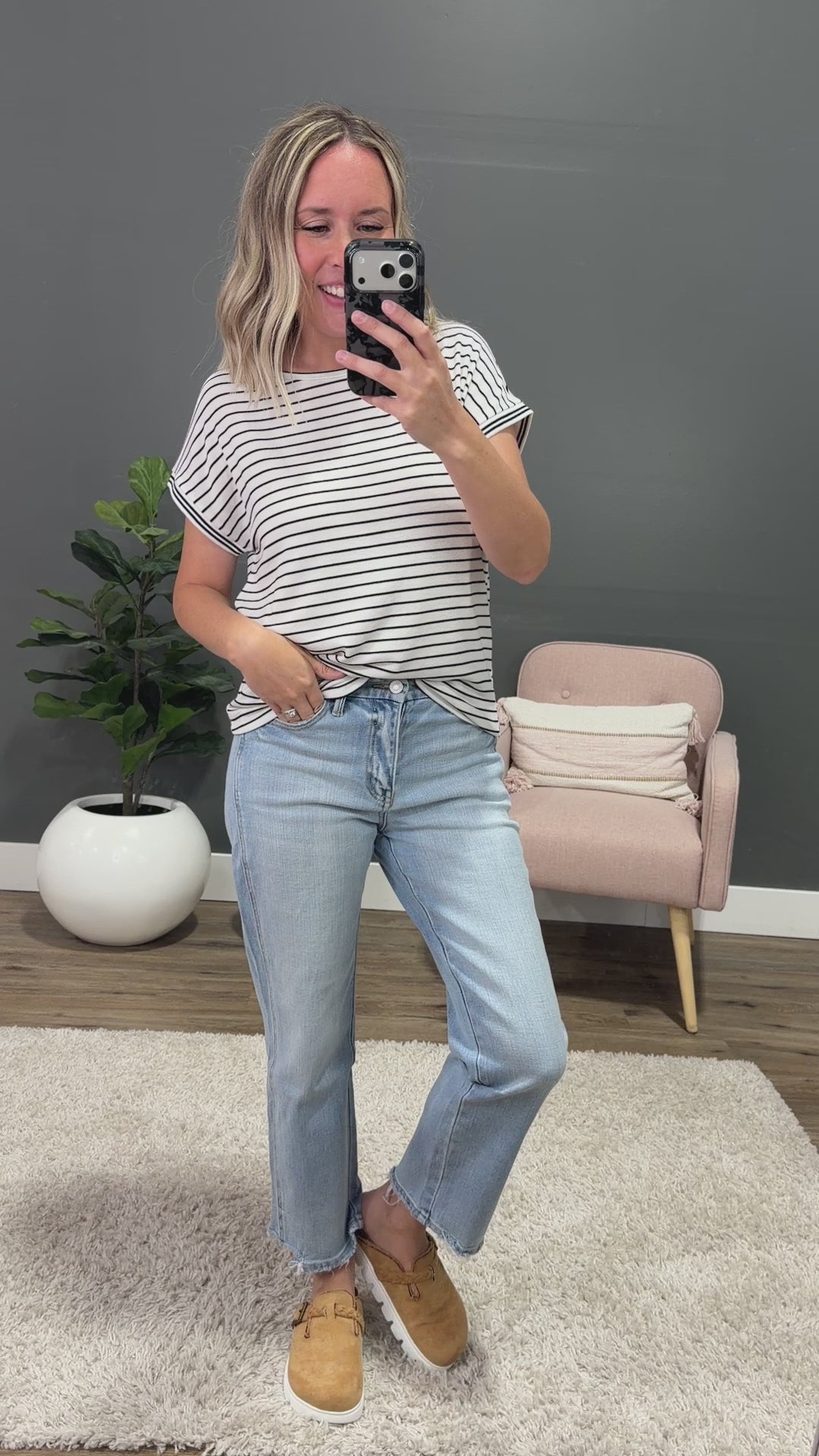 NEW! Claire Striped Drop Shoulder Top - Ivory & Black Staccato
