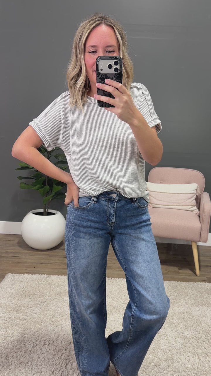 Gabby Contrast Corded Top - Gray Lovely Melody