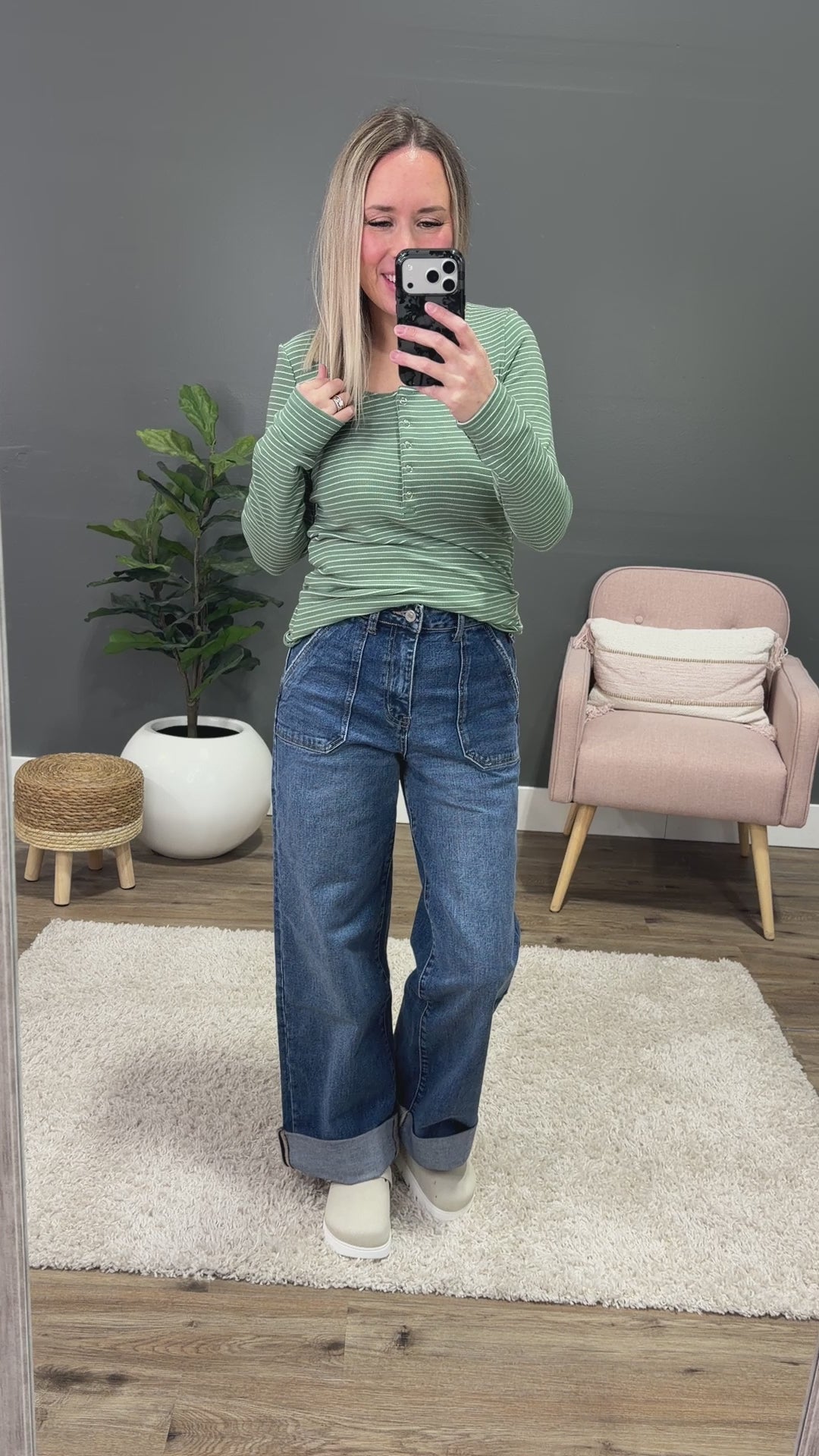 Dawn Striped Henley Long Sleeve Top - Fern Michelle Mae