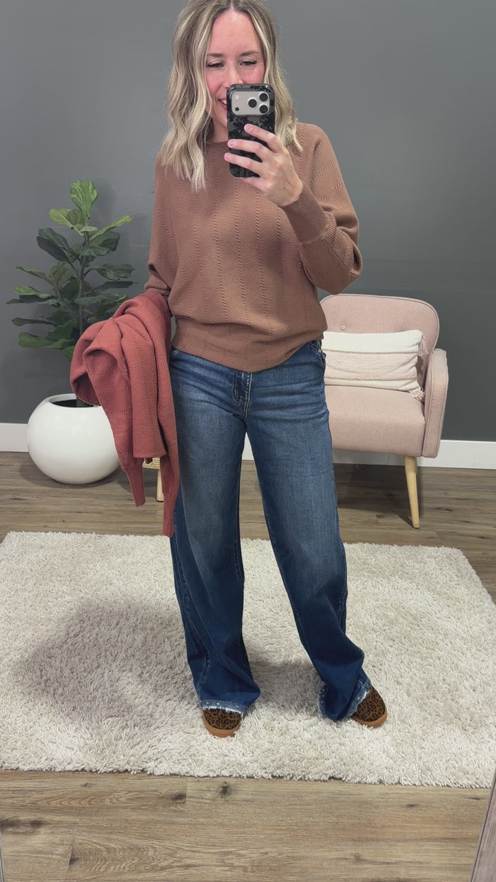 Adalyn Dolman Sleeve Textured Sweater - Copper Staccato