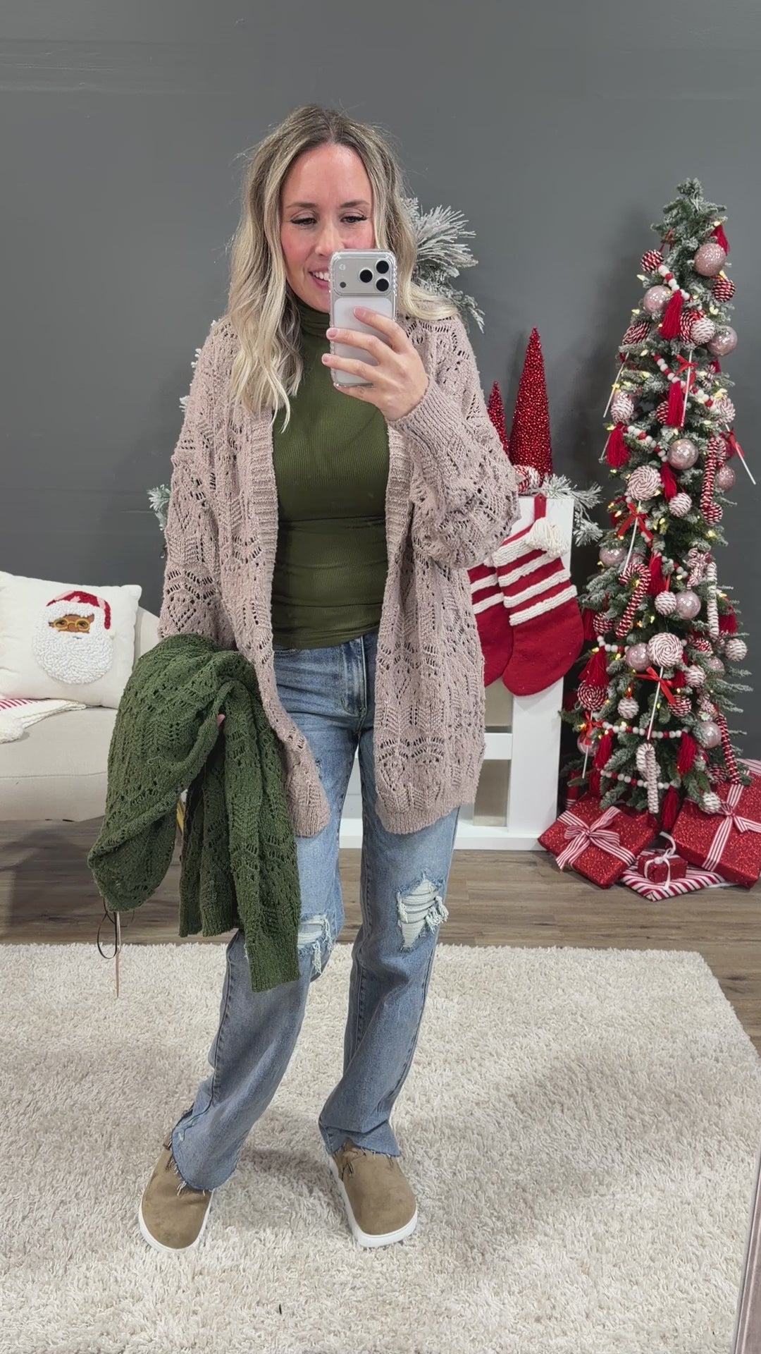 NEW! Roselin Pointelle Open Cardigan - Olive Bibi