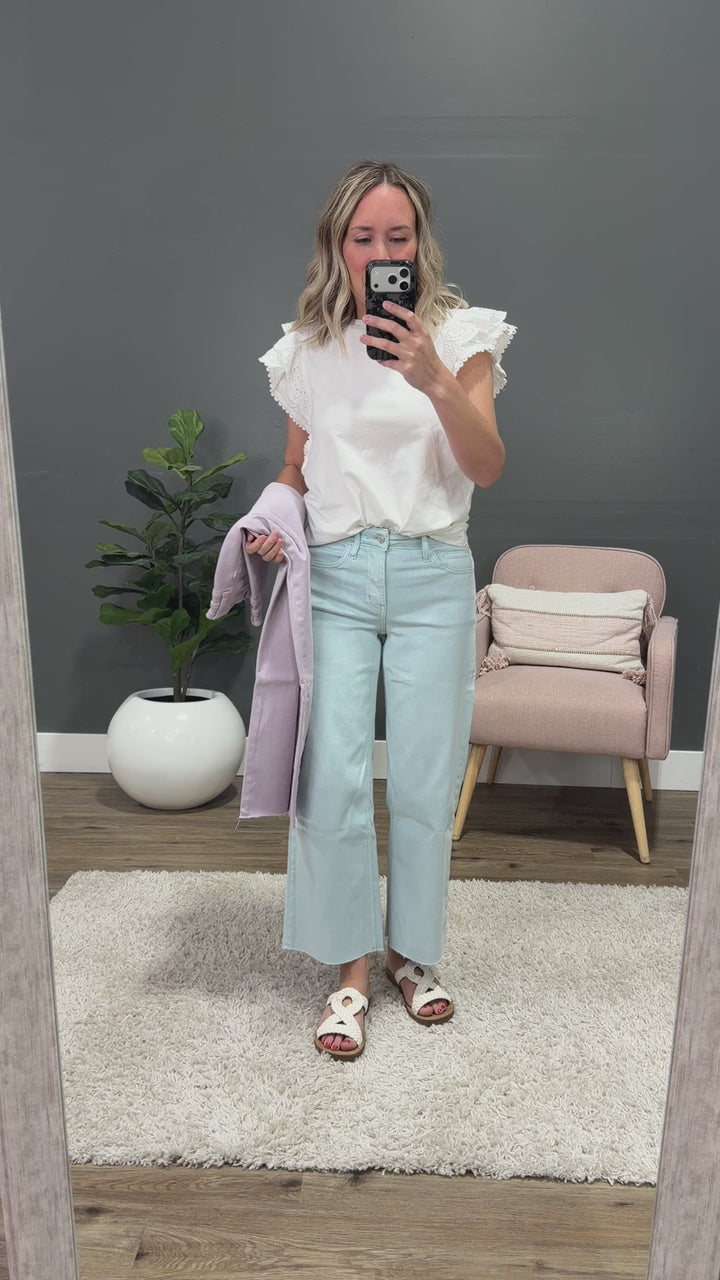NEW! Vervet Skye Wide Leg Non Distressed Crop Jeans - Winter Sky Vervet