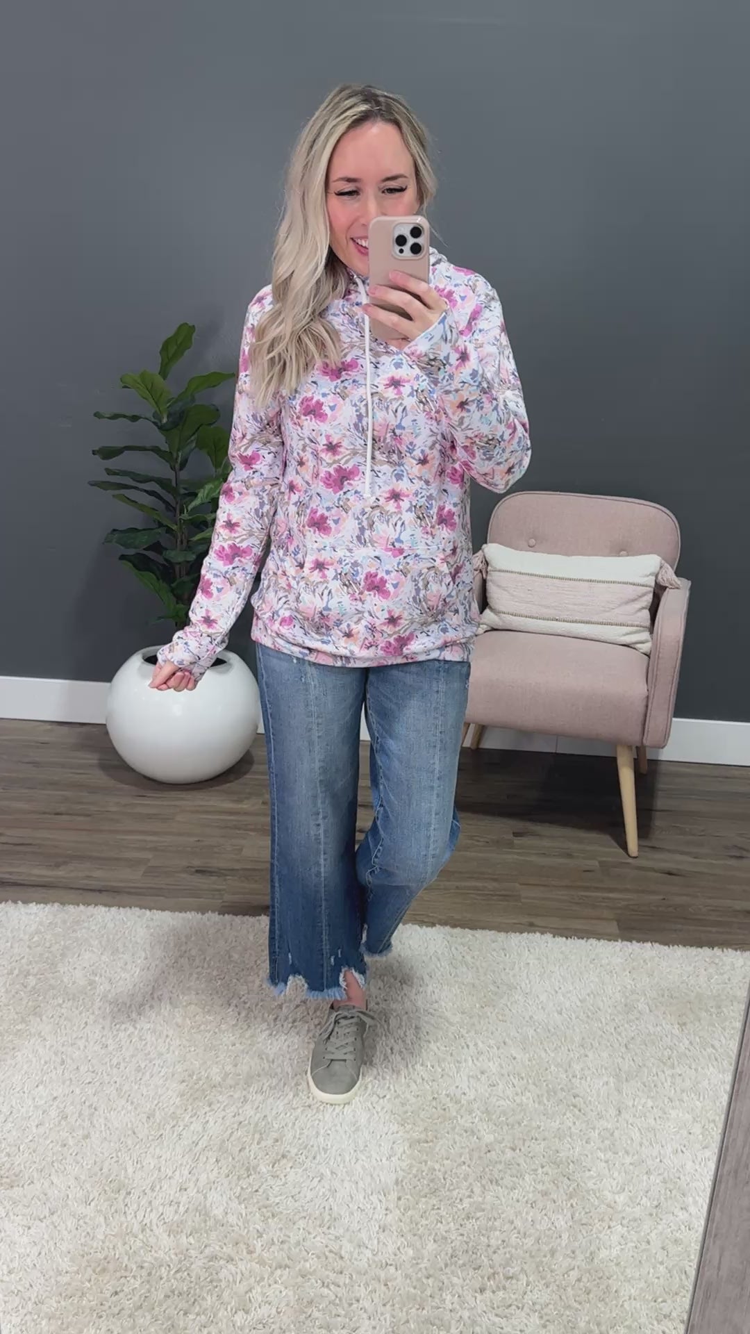 Ashley Abstract Floral Hoodie - Pink & Periwinkle Michelle Mae