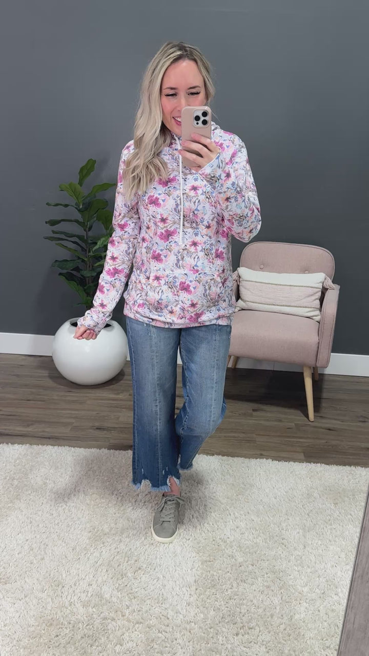 Ashley Abstract Floral Hoodie - Pink & Periwinkle Michelle Mae