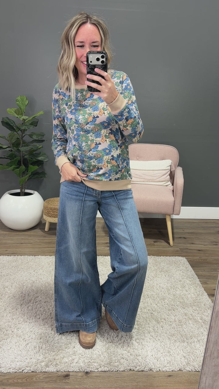 NEW! Bristol Floral Lightweight Sweater - Taupe Staccato