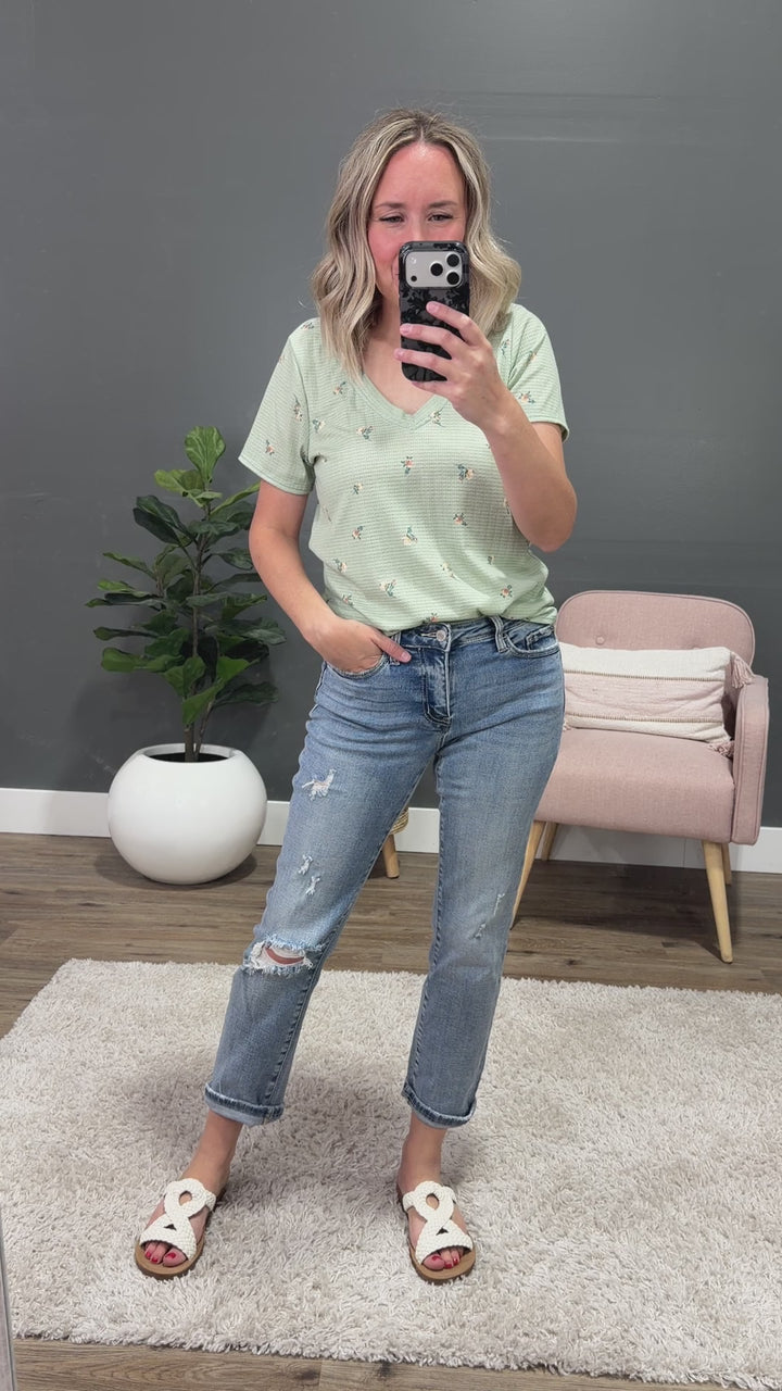 NEW! Skylar Textured Knit Floral Top - Sage PS Kate