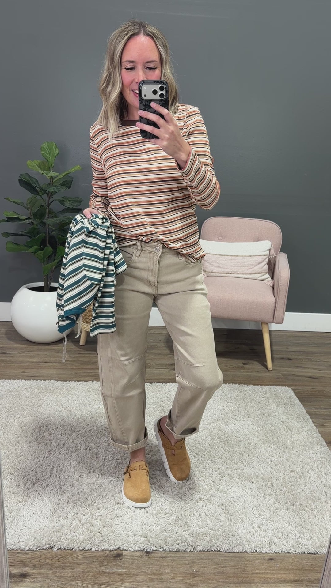 NEW! Bobbie Striped Micro Ribbed Top - Camel & Ivory Staccato