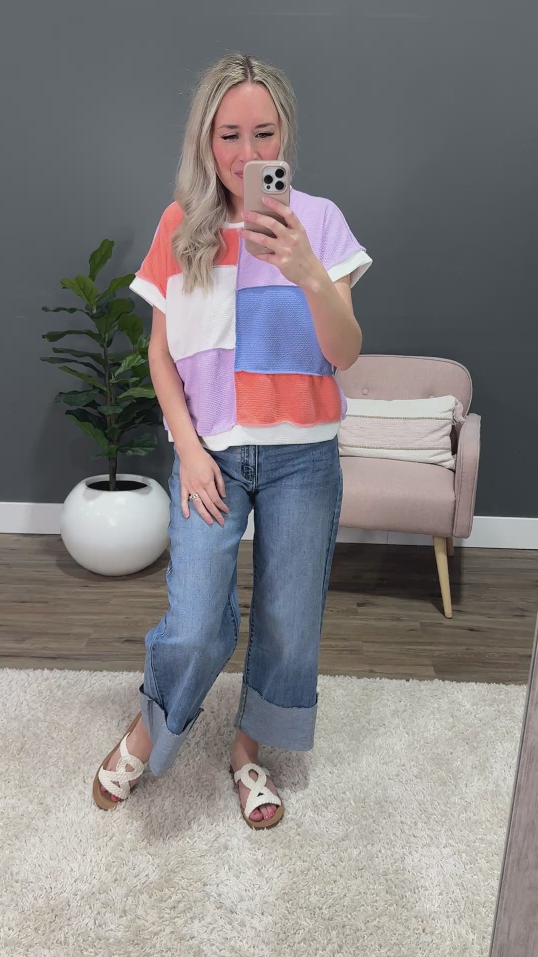 Dara Color Block Top - Lilac, Orange & Denim SALE Lovely Melody