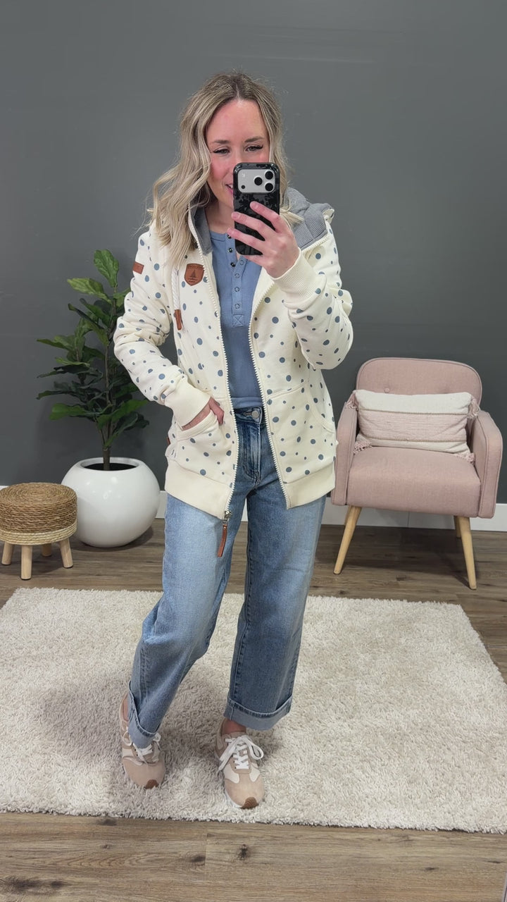 Wanakome Jayne Polka Dot Full Zip Hoodie - Ivory Wanakome