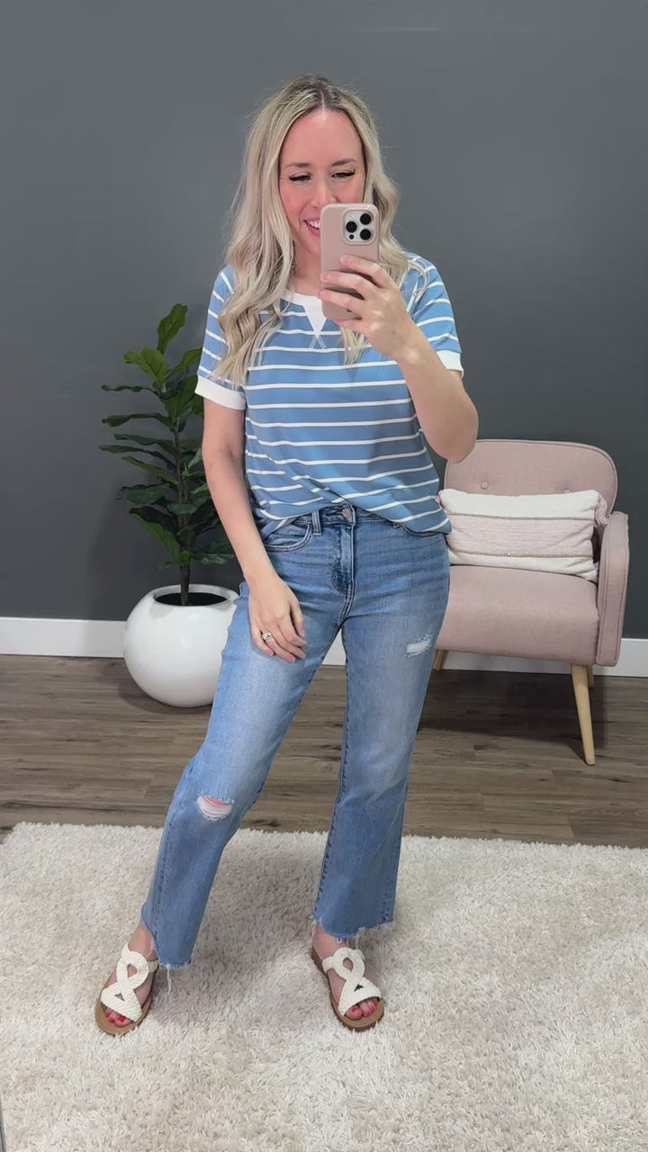 Marcie Ribbed Striped Top - Blue SALE Staccato