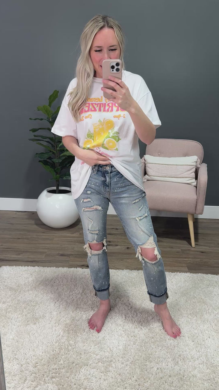 KanCan Collins Distressed Paint Splatter Boyfriend Jeans - Light Wash KanCan