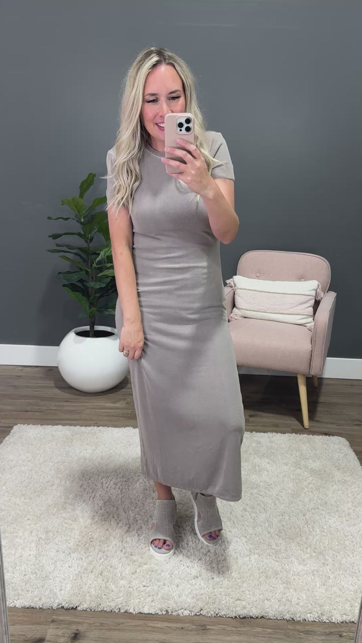 Carly Ribbed Midi Dress - Gray Brown SALE Be Cool