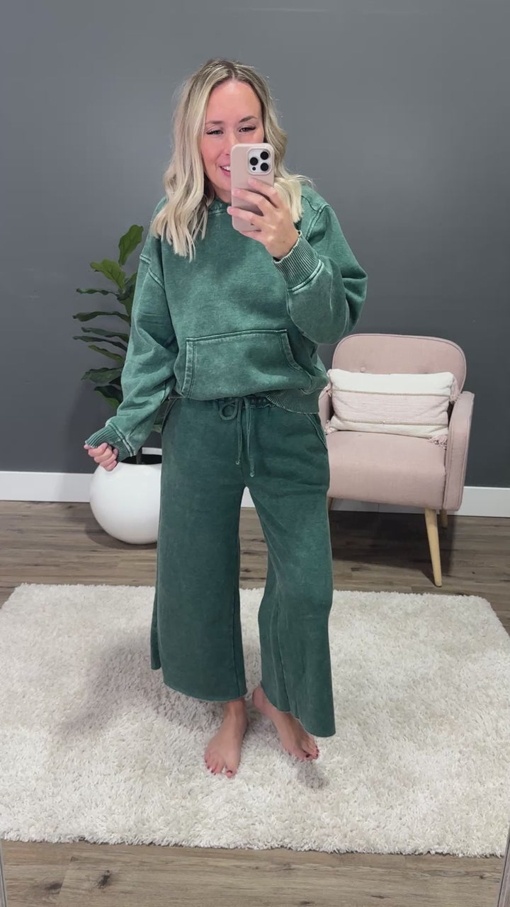 Cropped Wide Leg Comfy Pants - Dark Green Zenana