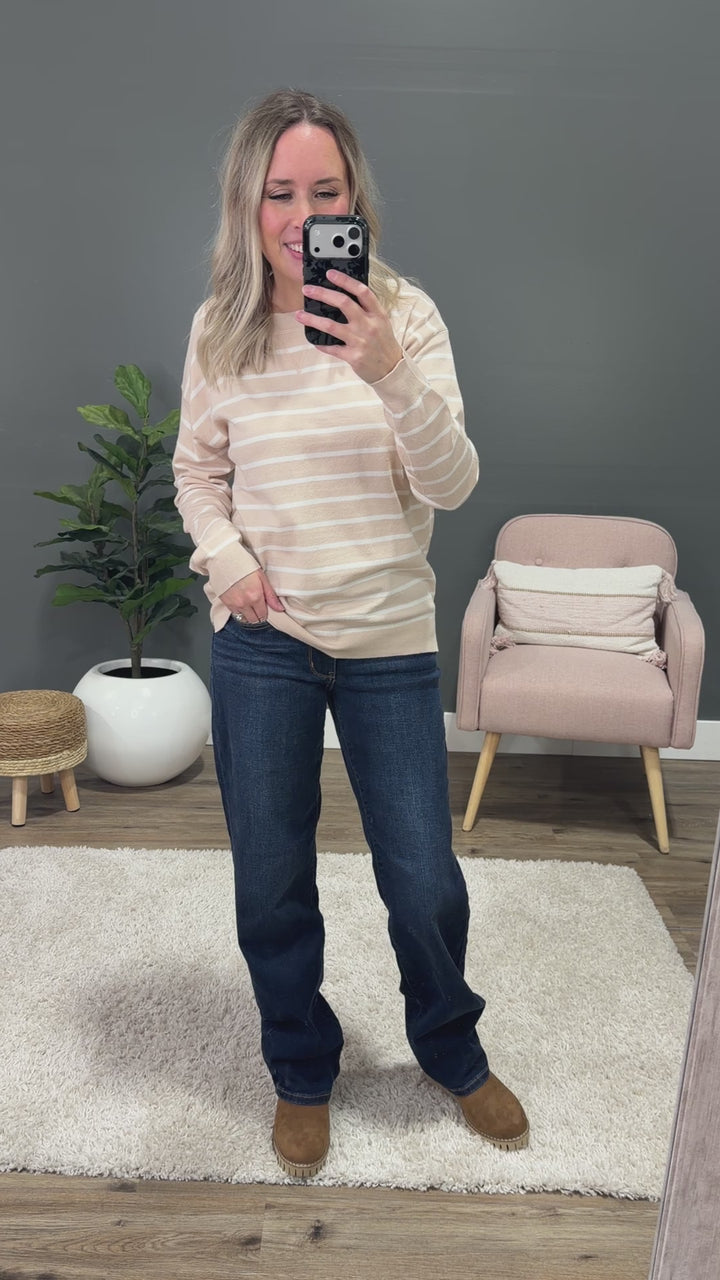 NEW! Rosie Fine Knit Striped Sweater - Oatmeal Staccato