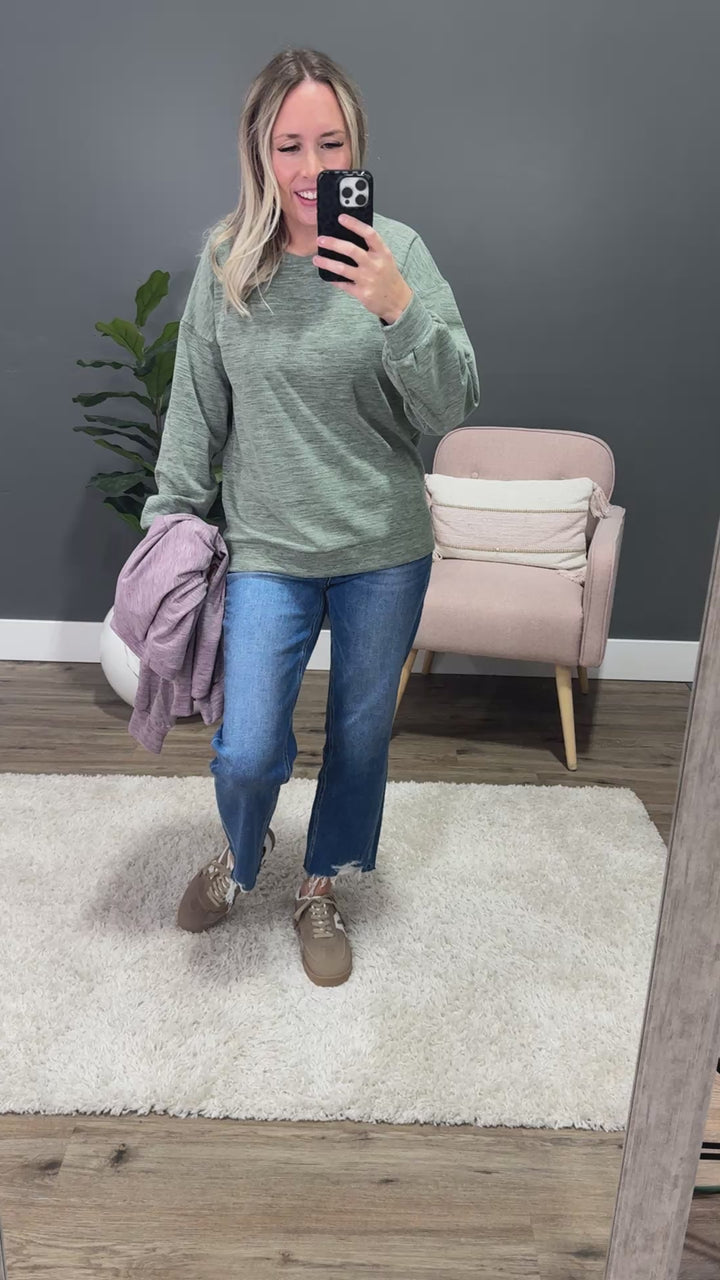 Another Life Marled Heavy Knit Top - Olive Staccato