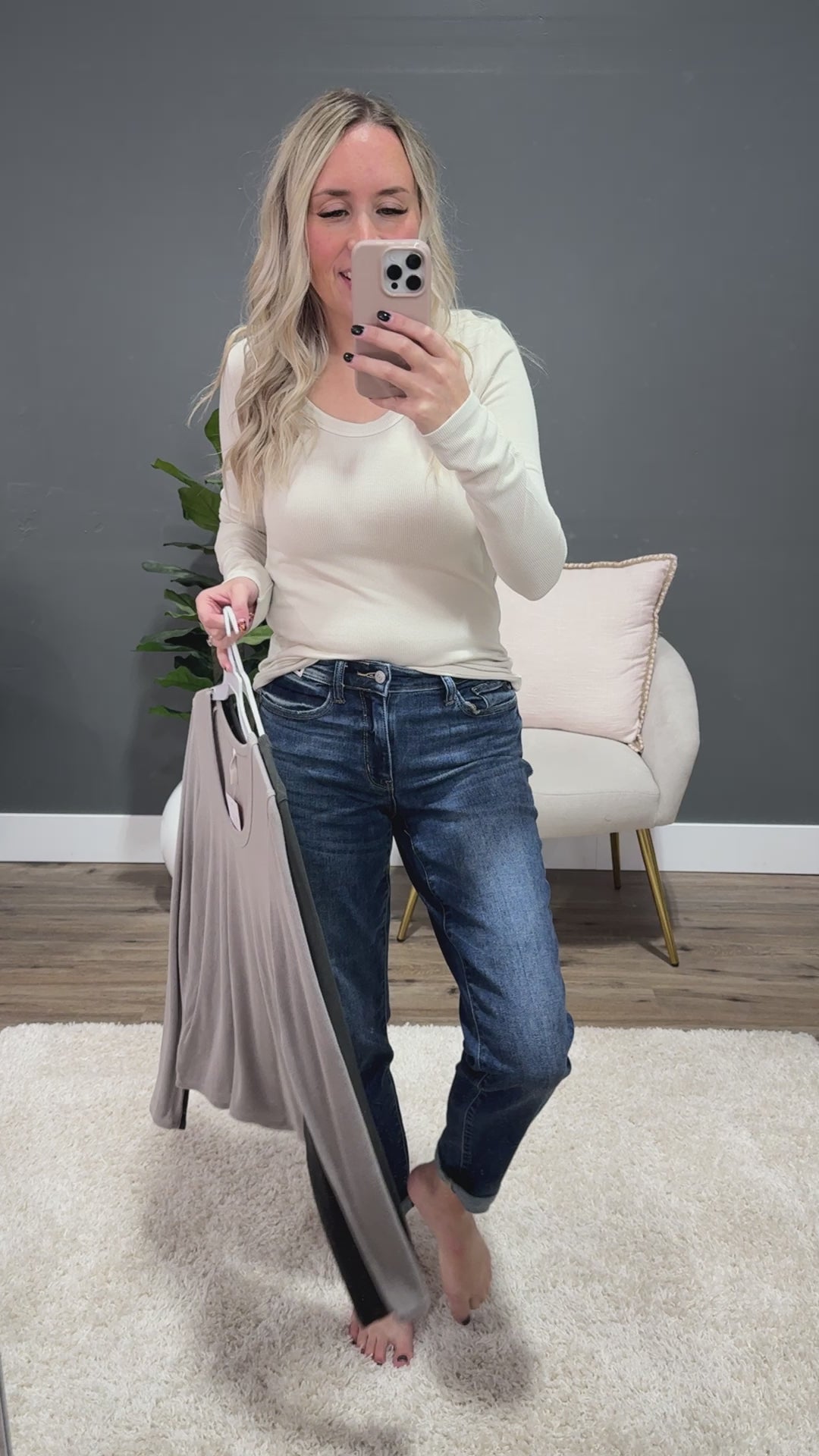 Jill Long Sleeve Ribbed Top - Gray Brown Be Cool