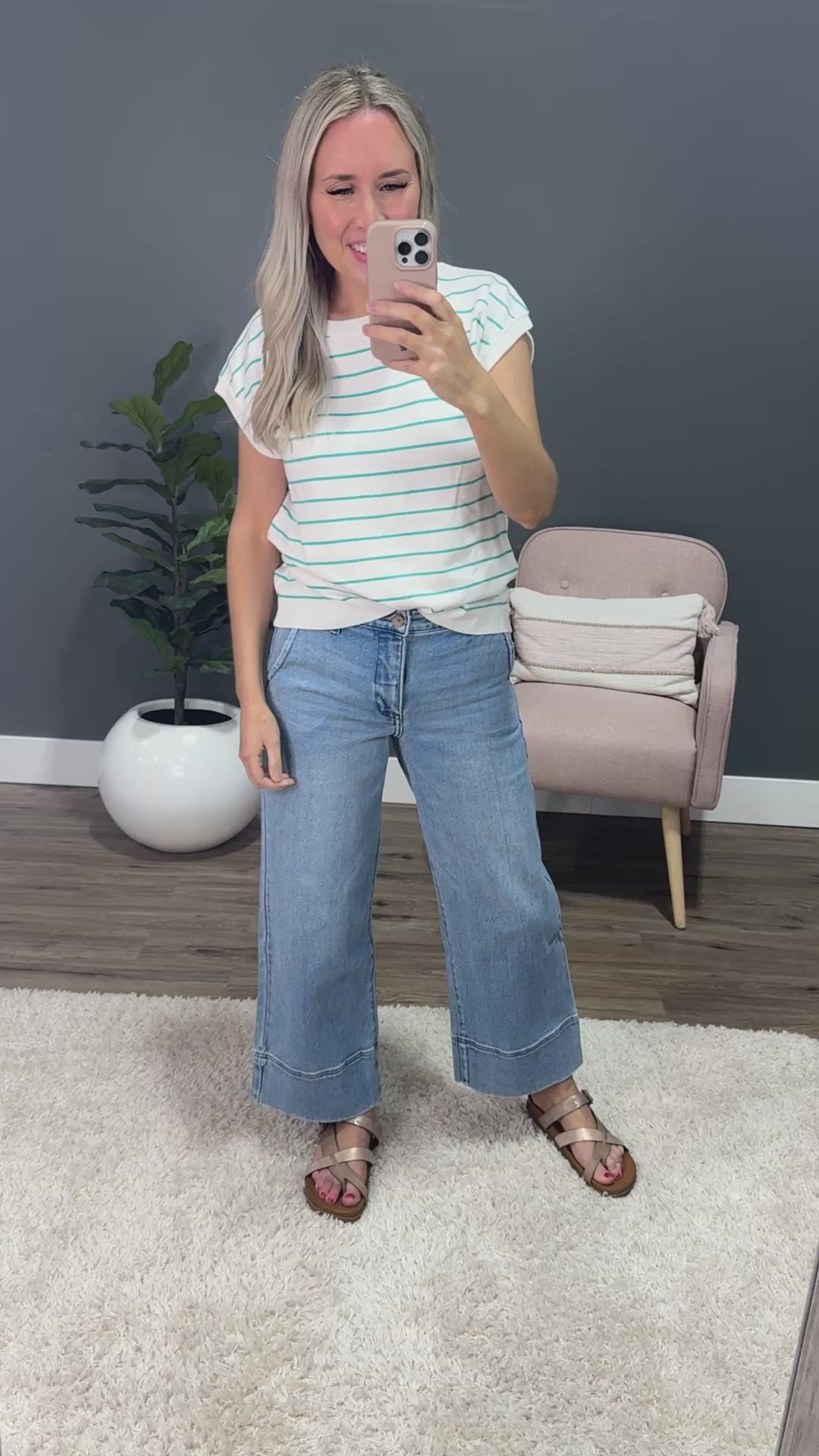 Allie Striped Short Sleeve Sweater - Ivory & Mint Staccato