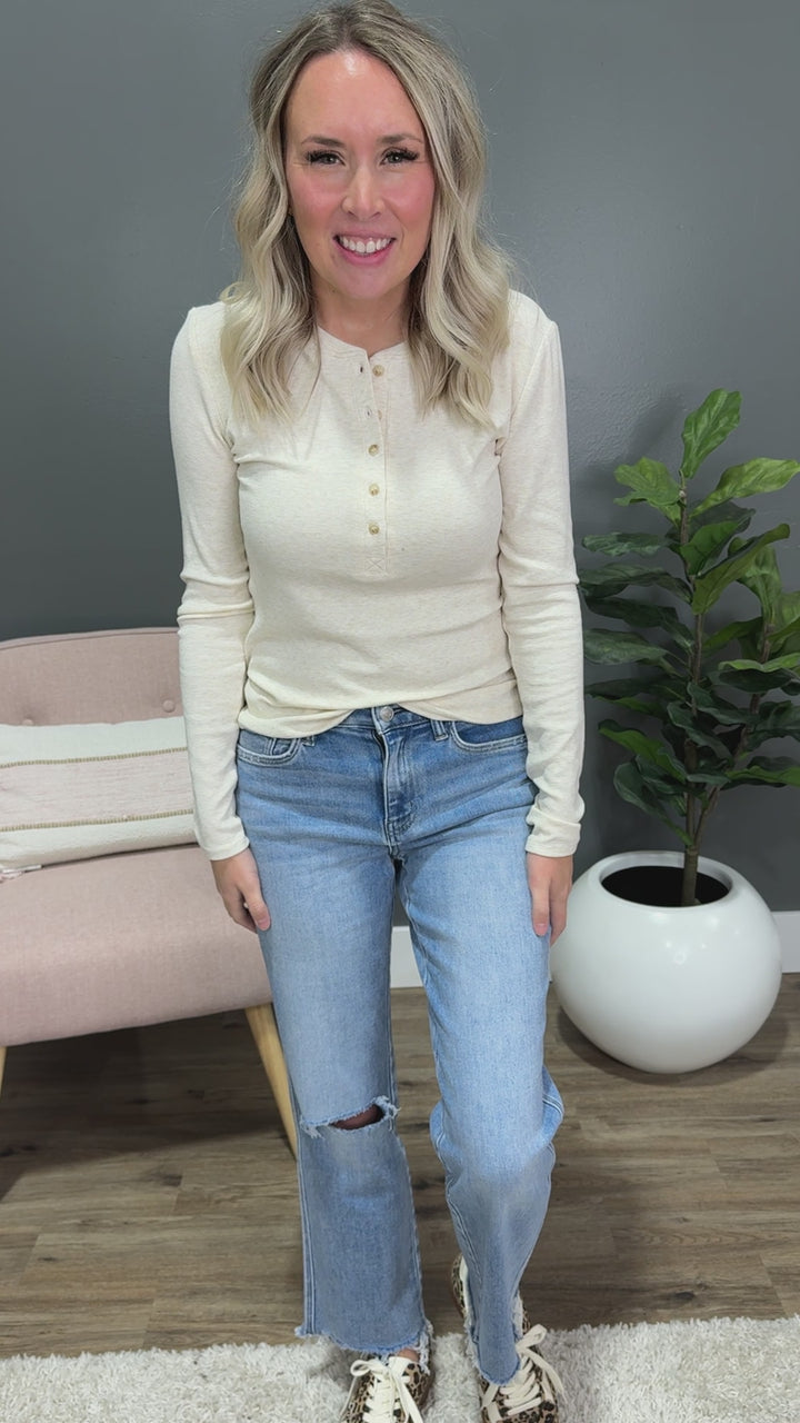 Lovervet Stuck on You Fray Hem Straight Jeans Vervet